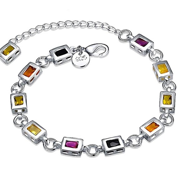 Sterling Silver Multicolor Zircon Gemstone 925 Stamped Bracelet - Picture 2 of 4